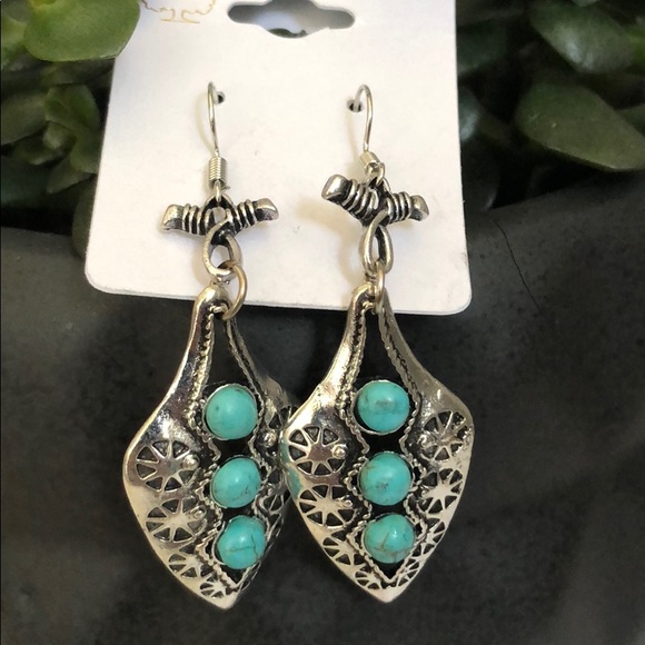 Silver and Turquoise Dangle Earrings - NWOT - Picture 2 of 4